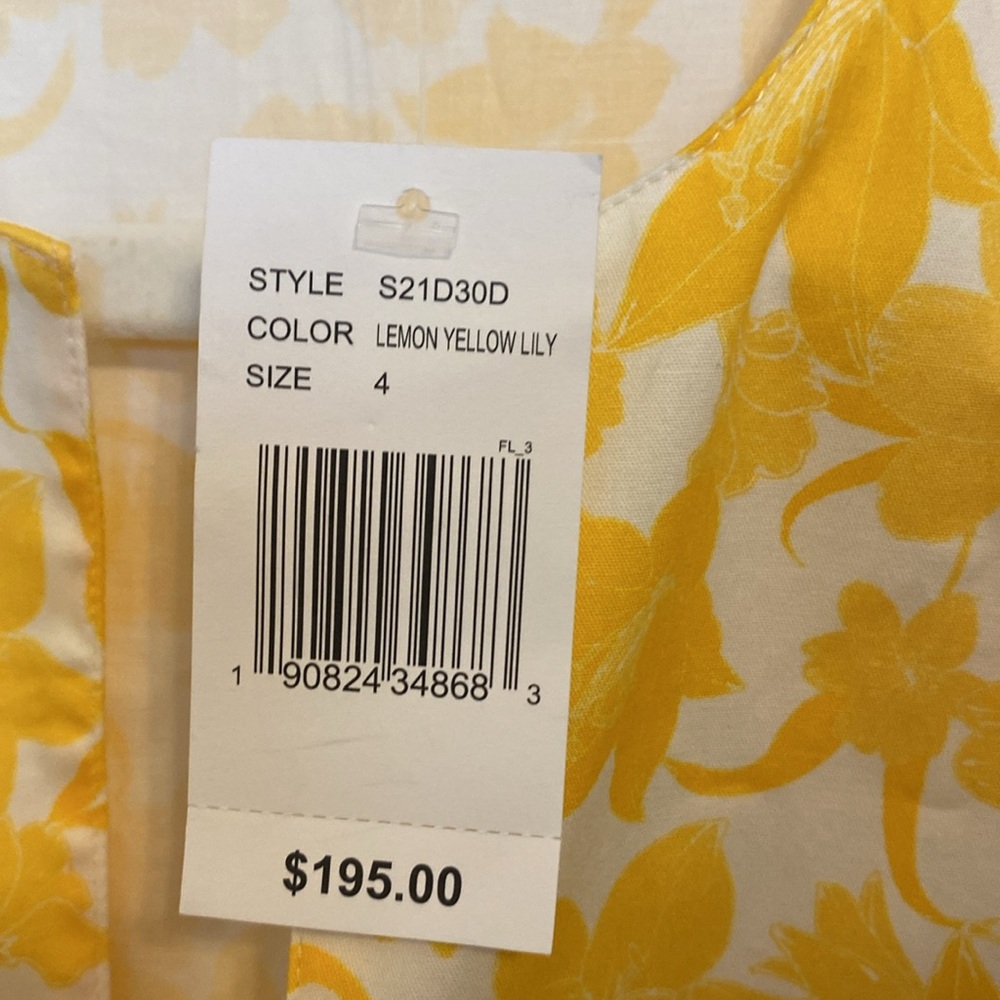 Sachin & Babi Lemon Yellow White Lily Floral Ruffle Hem Dress - Picture 3 of 5